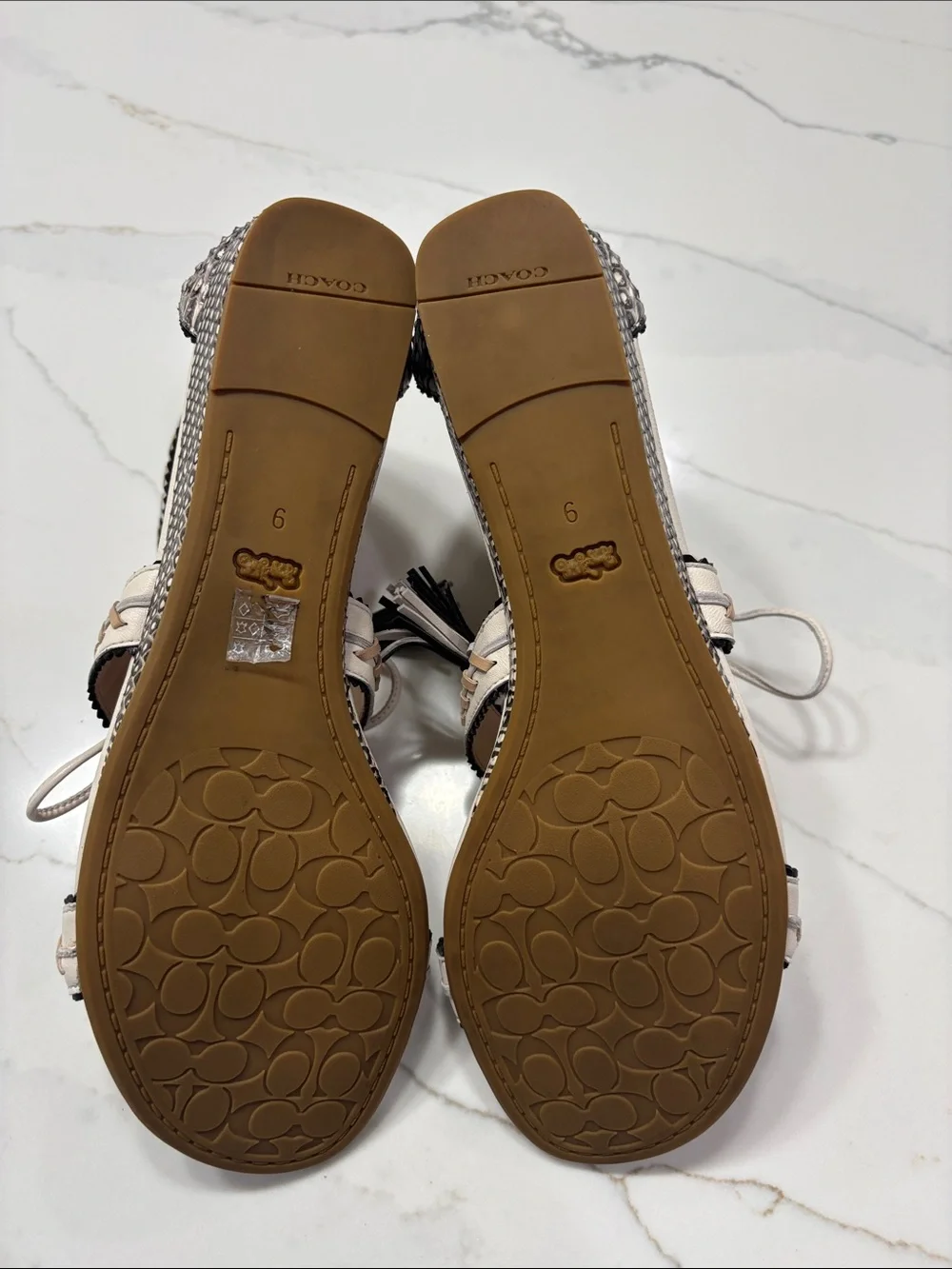 Coach Two-Tone Lace-Up Gladiator Sandal in Pale Pink and Black
